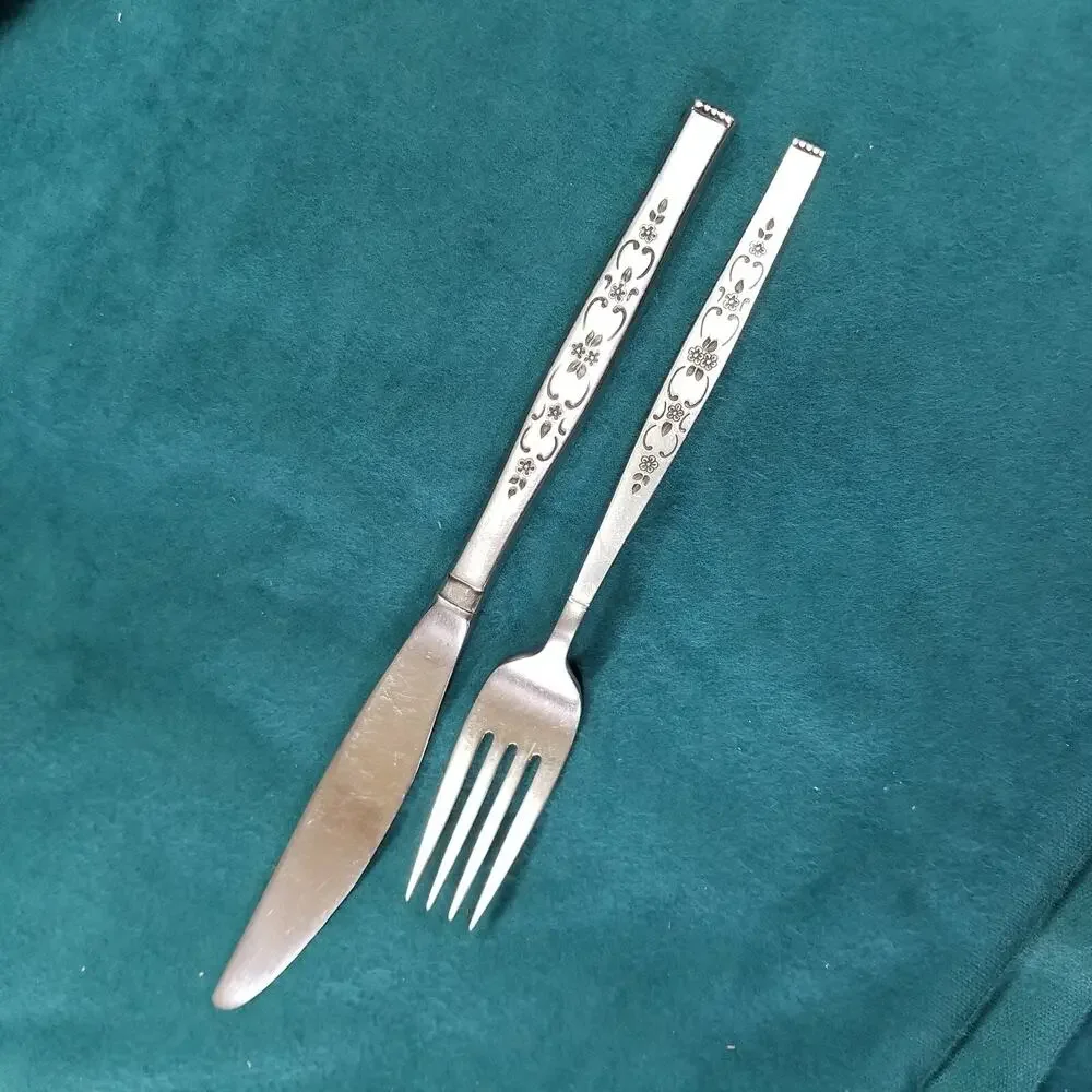 Oneida SPANADA WmA Rogers Premier Stainless 1 Knife 1 Dinner Fork Flatware